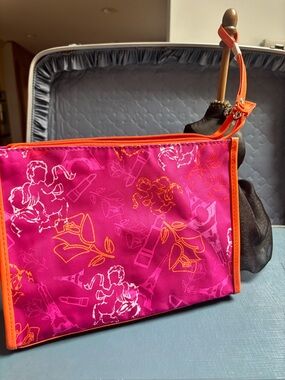 Lancome Makeup Wristlet Bag Pink + Orange Border Lancome Logo New